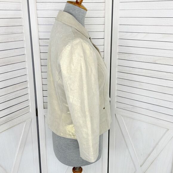 Newport News Vintage Leather Metallic Gold Blazer Jacket Size 8 - Picture 3 of 14